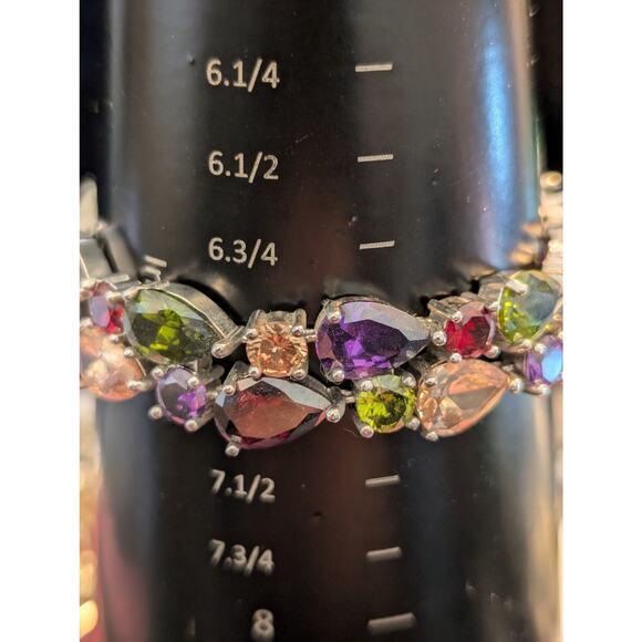 Multi-Colored Multi-Shaped Austrian Crystal Bracelet Marked 925 Sterling Silver - Picture 12 of 15